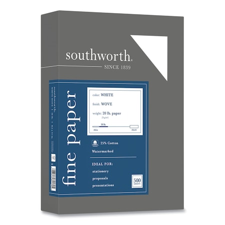 Southworth Paper, 25Cot, 20lb., Letter, White 403C